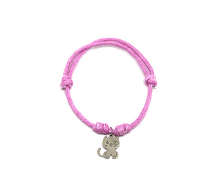 Pulsera de mujer con cordón rosa y colgante de gato