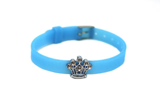 Bracciale Bambino in Silicone Azzurro con Corona e cristalli e Chiusura a Fibbia