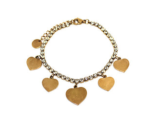 Pulsera de Tenis para Mujer con Cristales Blancos y Charms de Corazón en Oro Rosa