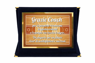 Targa Ringraziamento Coach Basket | Targa "Grazie Coach" su Cofanetto in Velluto | Idea Regalo Allenatore Pallacanestro | Targa Fine Stagione Squadra Basket 20x15 cm