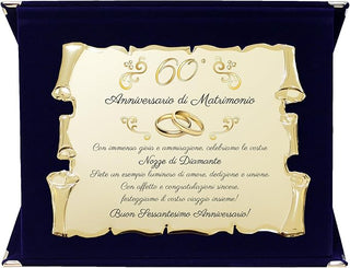 Targa Sessantesimo Anniversario di Matrimonio | Elegante Regalo 60° Nozze di Diamante | Pergamena Dorata e cofanetto blu (Blu e Dorato, 60)