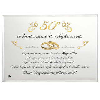 Regalo 50° Anniversario | Grande Targa nozze d'oro | Targa in Cristallo per Cinquantanni di Matrimonio | Omaggio Sposi in Cristallo 22x17cm