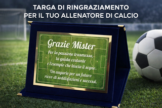 Targa Ringraziamento Allenatore Calcio | Targa "Grazie Mister" su Cofanetto in Velluto | Idea Regalo Allenatore Fine Stagione | Targa Ricordo Squadra Calcio 20x15 cm