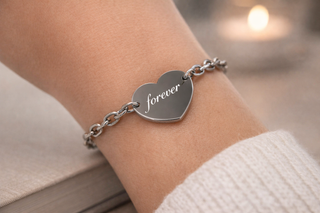 Braccialetto a cuore da donna in acciaio con incisione personalizzata | Regalo personalizzato con nomi date e dediche personali | Misura unica