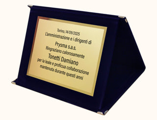 Elegante Targa Commemorativa Personalizzabile | Testo e Foto | Laurea, Pensione, Matrimonio, Anniversario | Personalizzata con dedica e Immagini | (Targhetta Dorata, Cofanetto Blu)