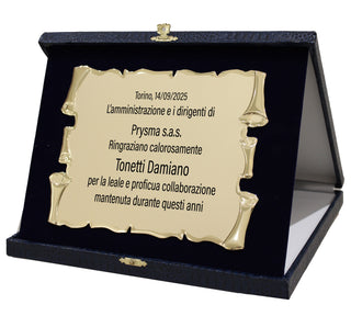 Elegante Targa Commemorativa Personalizzabile | Testo e Foto | Laurea, Pensione, Matrimonio, Anniversario | Personalizzata con dedica e Immagini | (Targhetta Dorata, Cofanetto Deluxe Blu)