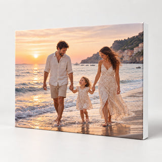 Stampa su tela personalizzata con foto di famiglia, vista angolata e bordo bianco