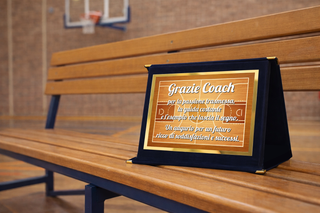 Targa Ringraziamento Coach Basket | Targa "Grazie Coach" su Cofanetto in Velluto | Idea Regalo Allenatore Pallacanestro | Targa Fine Stagione Squadra Basket 20x15 cm