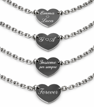 Braccialetto a cuore da donna in acciaio con incisione personalizzata | Regalo personalizzato con nomi date e dediche personali | Misura unica