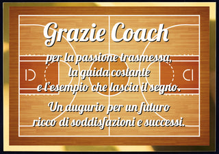 Targa Ringraziamento Coach Basket | Targa "Grazie Coach" su Cofanetto in Velluto | Idea Regalo Allenatore Pallacanestro | Targa Fine Stagione Squadra Basket 20x15 cm