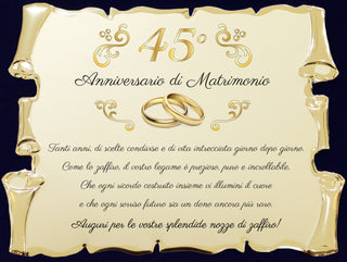 Targa Quarantacinquesimo Anniversario di Matrimonio | Elegante Regalo 45° Nozze di Zaffiro | Targhetta Pergamena dorata su cofanetto in velluto (Blu e Dorato, 45° Anniversario)